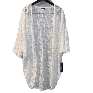 Angela Long 3/4 Sleeve White Kimono XL Plus Women's Crochet Lace New With Tags